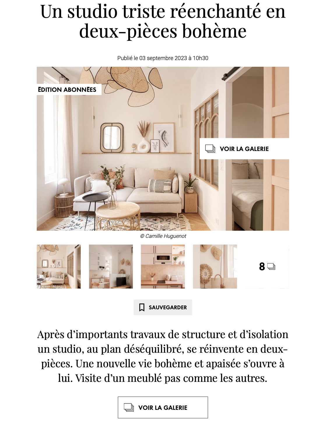 ELLE Décoration – Un studio triste réenchanter en deux-pièces bohème