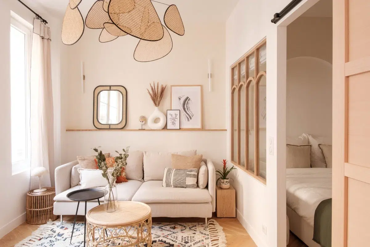 Aménagement optimisé d'un petit appartement parisien de 27 m² avec sur-mesure et verticalité, projet Léon Giraud par Ameo Concept
